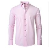 Spring and summer elastic force non-iron men's long-sleeved casual shirt solid color vertical shirt MartLion   