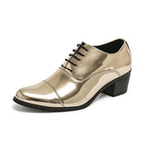 Luxury Gold Men's High Heel Leather Shoes Moccasins Designer Pointed Dress Wedding Formal MartLion Gold  368 38 