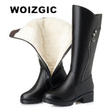 Women's Leather Female Ladies Boots Platform Snow Wool Plush Fur Warm Winter Mid Heel Zipper MartLion