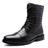 Luxury Black Men's Motorcycle Boots Winter Punk Formal Shoes High top Genuine Leather Ankle Couple Mart Lion Black 7988 35 