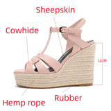 Summer Women's High Heels Roman Sandals Elegant Slope Heels Thick Sole Genuine Leather Shoes Party MartLion   