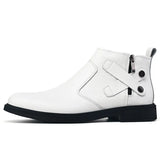 White Formal Chelsea Mens Boots Round Toe Low Heel Ankle Boots Side Zipper Leather Cowboy Boots MartLion