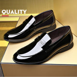 High-class Men's Casual Shoes Genuine Leather Spring Gentleman Patent Dress Shoes Hot Cool Black Slip-on Loafers Mart Lion   