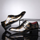 Vintage Design Men's Print Patent leather Dress Shoes  Casual Lace-up Flats Mart Lion   