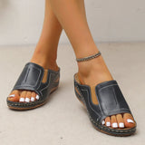 Outdoor Casual Wedges Sandals Women Summer Open Toe Non-slip Beach Slippers Pu Leather Thick Bottom Slides MartLion   