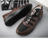 Sandals Men's Summer Outdoor Mesh Splice Leather Luxury Social Shoes Handmade Durable Sole Lace Up Beach MartLion   