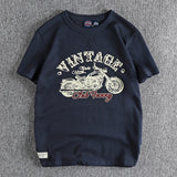 Summer American Retro Heavyweight Short-sleeved O-neck Motorcycle Printed T-shirt Men'sTops MartLion   