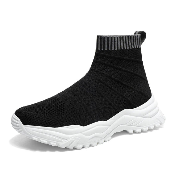 Lightweight Couple High-top Sock Shoes Breathable Running Shoes Men's Trendy Casual MartLion Black white 36 