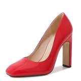 Female Patent Leather Pumps Square Toe Spring Summer Women Shoes Elegant Square High Heels Thick Mart Lion Red 35 