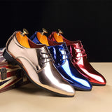 Men's Party Shoes British Pointed-toe Shiny Leather Lace-Up Dress Office Wedding Oxfords Flats Mart Lion   