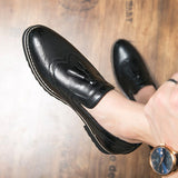 Brogue Dress Shoes Men's Formal Soft Split Leather Slip On Loafers Flat Work Footwear Mart Lion   