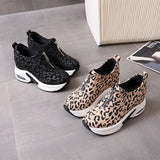 Women Sneakers Leopard Height Increasing Vulcanized Shoes Thick Bottom Zipper Wedges Ladies Casual MartLion   