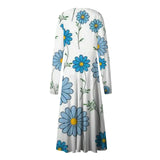 Casual Dresses Unique Mid-Calf Dresses For Women's V-Neck Long Sleeves Printed Frocks MartLion   
