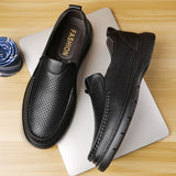  Genuine Leather Men's Loafers Slip On Casual Shoes Hollow out Breathable Flat Footwear Flat for driving Mart Lion - Mart Lion
