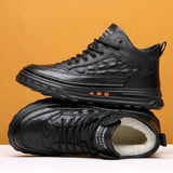 Men's Genuine Leather Crocodile Print Sneakers Casual Shoes Luxury British Leather Wool Inside Warm Snow Boots MartLion   