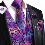 Hi-Tie Silk Vests Jacquard Waistcoat Neck Tie Hanky Cufflinks Brooch Set for Men's Suit Sleeveless Jacket Wedding MartLion MJ-0027-0078 S 