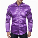 Men's Regular 70s Disco Shirts Metallic Sequins Long Sleeve Button Down Dress Shirts Nightclub Long Sleeve Shirt With Button MartLion Purple XXL United States