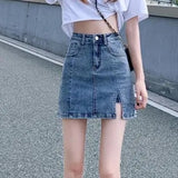 Women  Denim Mini Skirt Hot Girl Tight Bag Hip Skirts Female Slim Short Split Skirts MartLion   