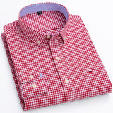Men's 100% Cotton Plaid Checkered Long Sleeve Oxford Shirt Front Patch Chest Pocket Button-down Striped Versatile Casual Mart Lion L537 42 