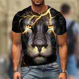 Beast Fierce Lion Wolf 3D T Shirt  Summer Men's Oversized Short Sleeve Black and White MartLion C01-MY00830 3XL 