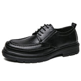 Split Leather Shoes Men's Dress Shoes Thick Sole Big Oxfords British Lace Up Formal Footwear Mart Lion Black 38 