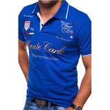 Men's Short Sleeve Letter Print Casual Polo Shirt MartLion Blue M 