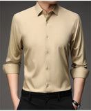 Mulberry Silk Shirt Men's Long Sleeved Spring and  Casual Solid Color Thin Formal No Iron Shirts MartLion   