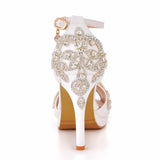 Women Wedding Shoes Bride Sandals White Rhinestones Silver Platform Dress Thin High Heels Ladies Pumps MartLion   