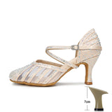 High-grade Latin Dance Shoes for Women Diamond Summer Jazz Modern Indoor Soft Bottom High Heels Girl Sandals MartLion Golden heel 7cm 44 