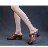 Summer Outdoor Wear Slippers Hollow Round Toe Genuine Leather Elegant Sandals Women MartLion   