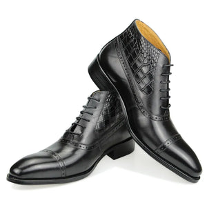 Luxury Genuine Leather Men's Ankle Boot Wedding Dress Elegant Formal Office Pointed Toe Lace-up Shoes Brogue Adult MartLion   