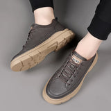 Spring Classic Men's Breathable Grey Sneakers Genuine Leather Casual Shoes Lace-Up Men's Walking Antiskid Footwear MartLion   