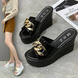 Chain High Heels Slippers Women Wedding Shoes Summer White Black Platform Wedges Slides Ladies Beach Slippers MartLion