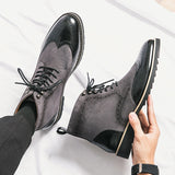 Patchwork Leather Boots Men's Suede And Split Leather Chelsea Leisure Formal Oxfords Shoes For Winter Mart Lion   