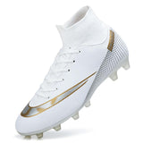 soccer shoes men's high top youth student competition training artificial grass long broken cleats Mart Lion White 40 