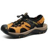 Men's Sandals Leather Summer Men's Outdoor Beach Genuine Leather Boy Mart Lion Yellow Eur 38 