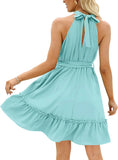 Women's Dress Summer Women's Beach Dress Folded Cake Dress Loose Neck Tie Sleeveless Dress Women's Summer Clothing MartLion   