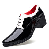 Classic Glitter Leather Men's Dress Shoes Red Mirror Luxury Increasing-height 4.5cm Heel Footwear MartLion Black High Heels 38 