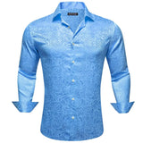 Luxury Shirts Men's Silk Satin Green Blue Flower Long Sleeve Blouses Casual Lapel Tops Breathable Streetwear Barry Wang MartLion 0713 L 