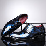 Vintage Design Men's Print Patent leather Dress Shoes  Casual Lace-up Flats Mart Lion   