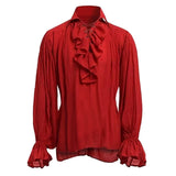 Men's Medieval Renaissance Pirate Shirt Knight Belt Gothic Steampunk Victorian Pullover Long Sleeves Blouses Tees Tops MartLion Red S 
