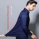 Men's long sleeved elastic shirt, non ironing business dress, professional work attire, stand up collar shirt MartLion   