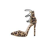 Liyke Leopard Print Pointed Toe Stiletto High Heels Sandals Female Elastic Ankle Strap Women Pumps Party Zip Shoes Mart Lion   