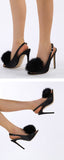 Liyke Pink Fluffy Feather Sandals Women Summer Peep Toe Back Buckle Strap High Heels Slip-On Sling back Shoes Mart Lion   