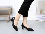 Hollow Out Genuine Leather Pumps Women Shoes Med Heels Square Diamond Mesh Ladies Office  Crystal MartLion   