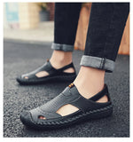 Golden Sapling Breathable Men's Sandals Genuine Leather Summer Shoes Leisure Loafers Casual Flats Casual for Men's MartLion   