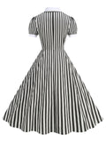 Black and White Striped Vintage Long Dresses Summer  Polyester Women MartLion   