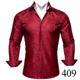 Designer Blue Silk Paisley Shirts Men's Lapel Woven Long Sleeve Embroidered Four Seasons Exquisite Fit Party Wedding MartLion   