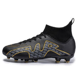 High Top Soccer Shoes Long Spike FG TF Non-Slip Football Boots Outdoor Training Ankle Cleats MartLion HXCK15-C-Black 35 