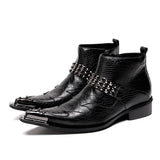  Pointed Toe Ankle Boots For Men's Heel Rhinestone Belt Lion Steel Toe For Office Genuine Leather MartLion - Mart Lion